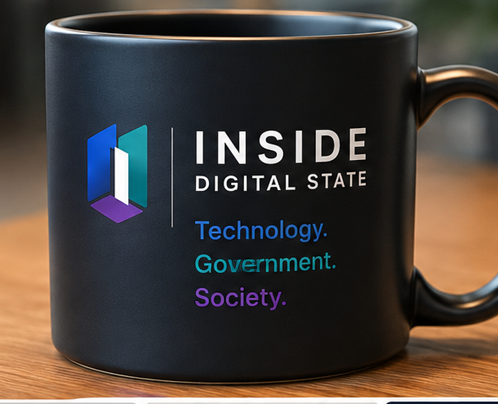 Inside Digital State branded coffee mug